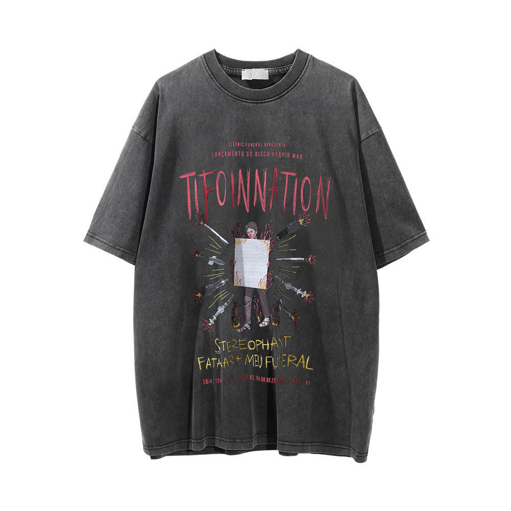Printed Worn Looking Washed-out T-shirt For Men