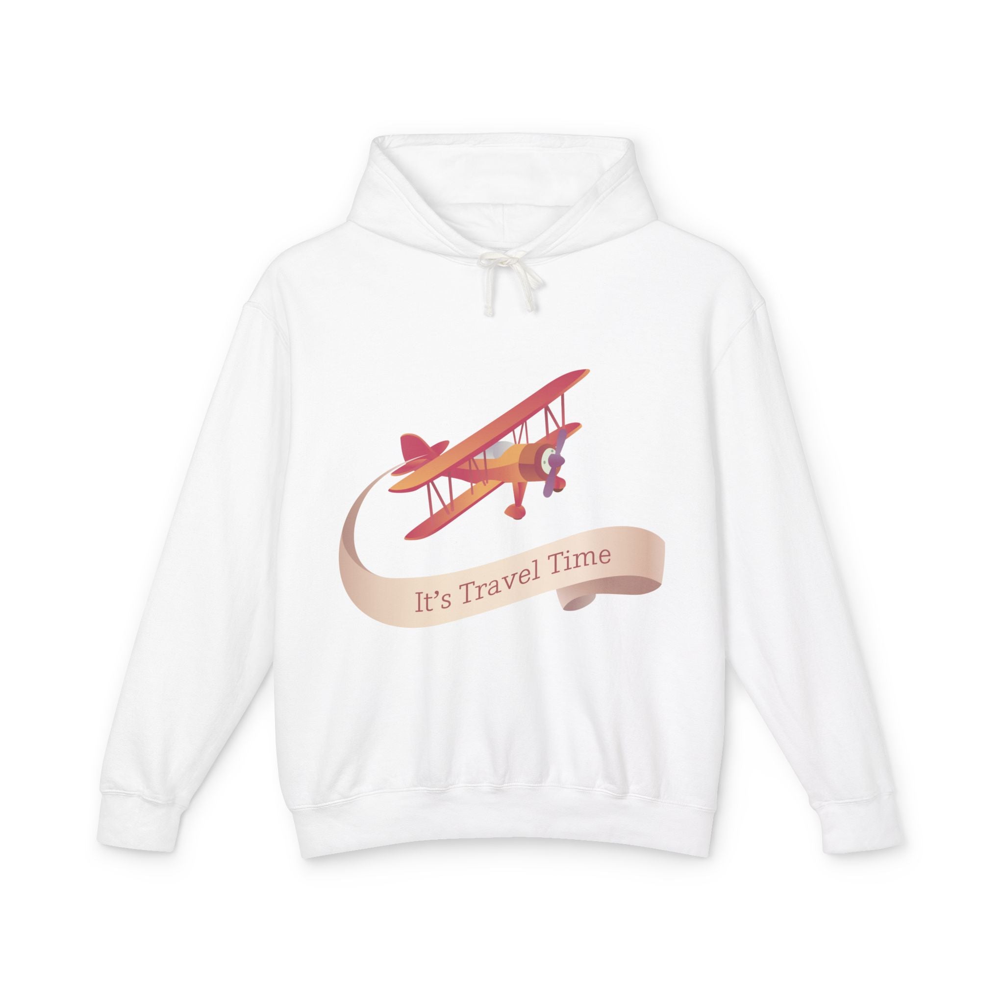 Travel Themed Unisex Lightweight Hooded Sweatshirt - 'It's Travel Time'
