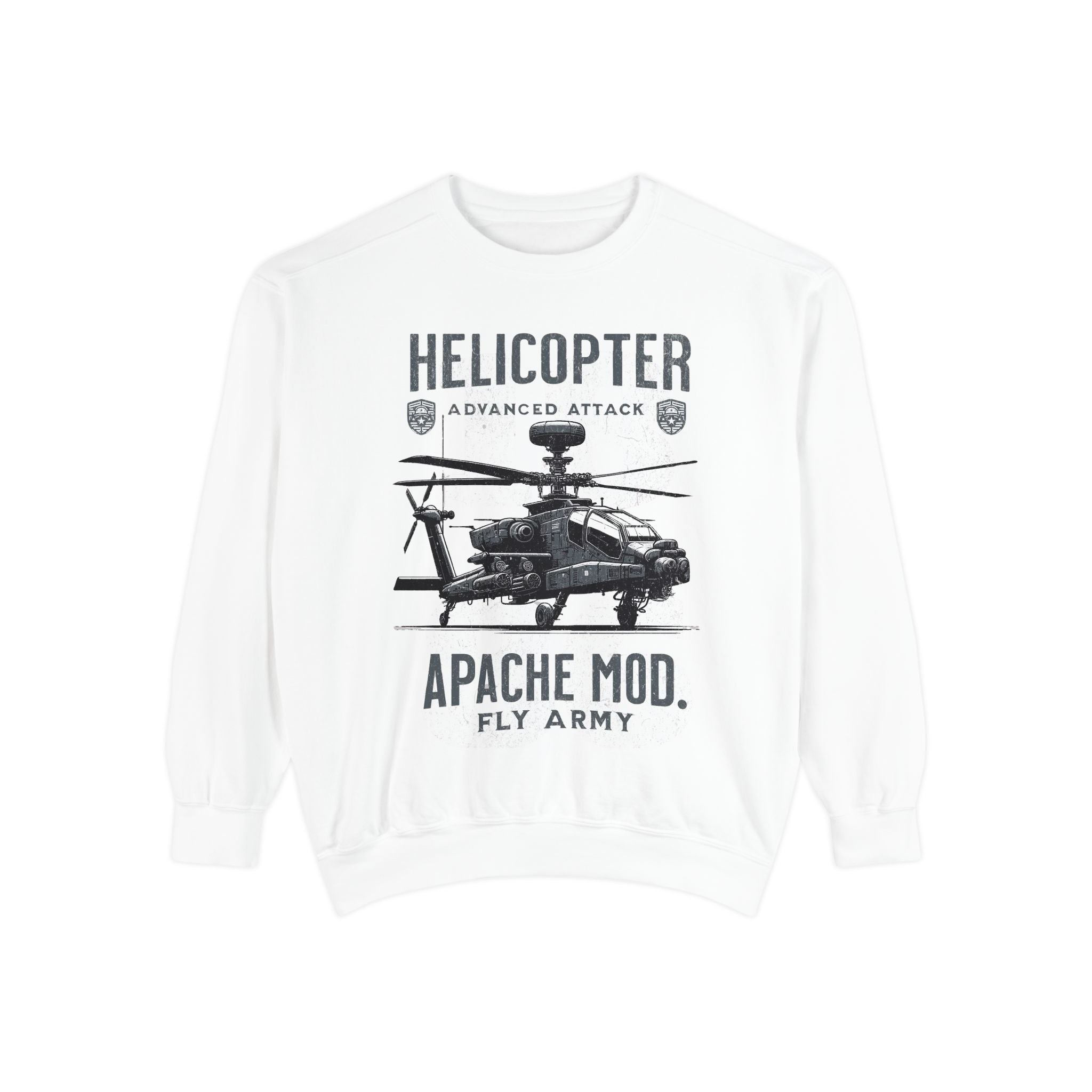 Helicopter Graphic Sweatshirt, Unisex Lightweight Pullover, Military Style Apparel, Perfect Gift for Aviation Enthusiasts, Casual Wear