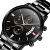 Men\'s Stainless Steel Watches with Business Leisure Calendar Quartz Watches Waterproof Black Refined Steel Watches