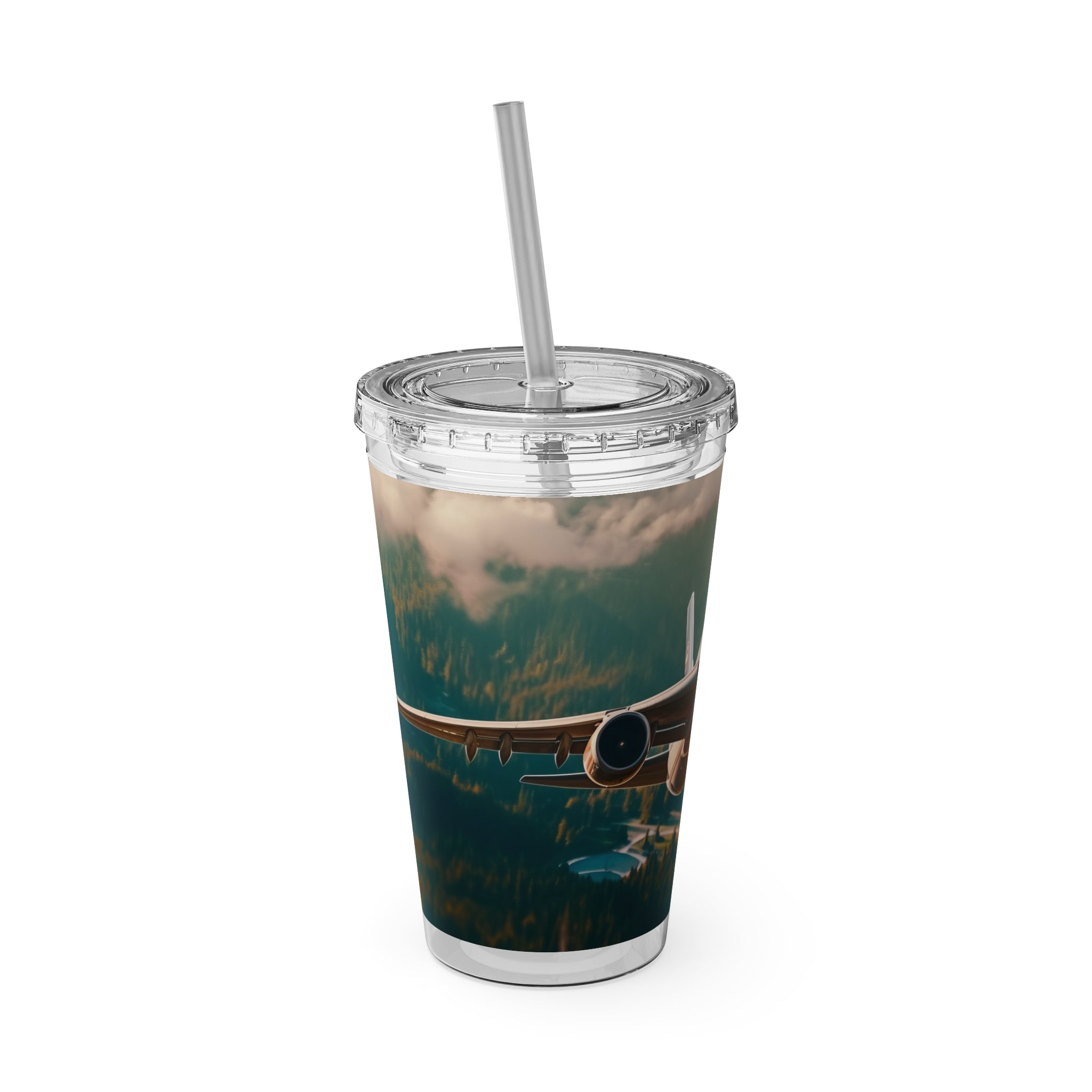 Sunsplash Travel Tumbler with Straw - 16oz Airplane Design