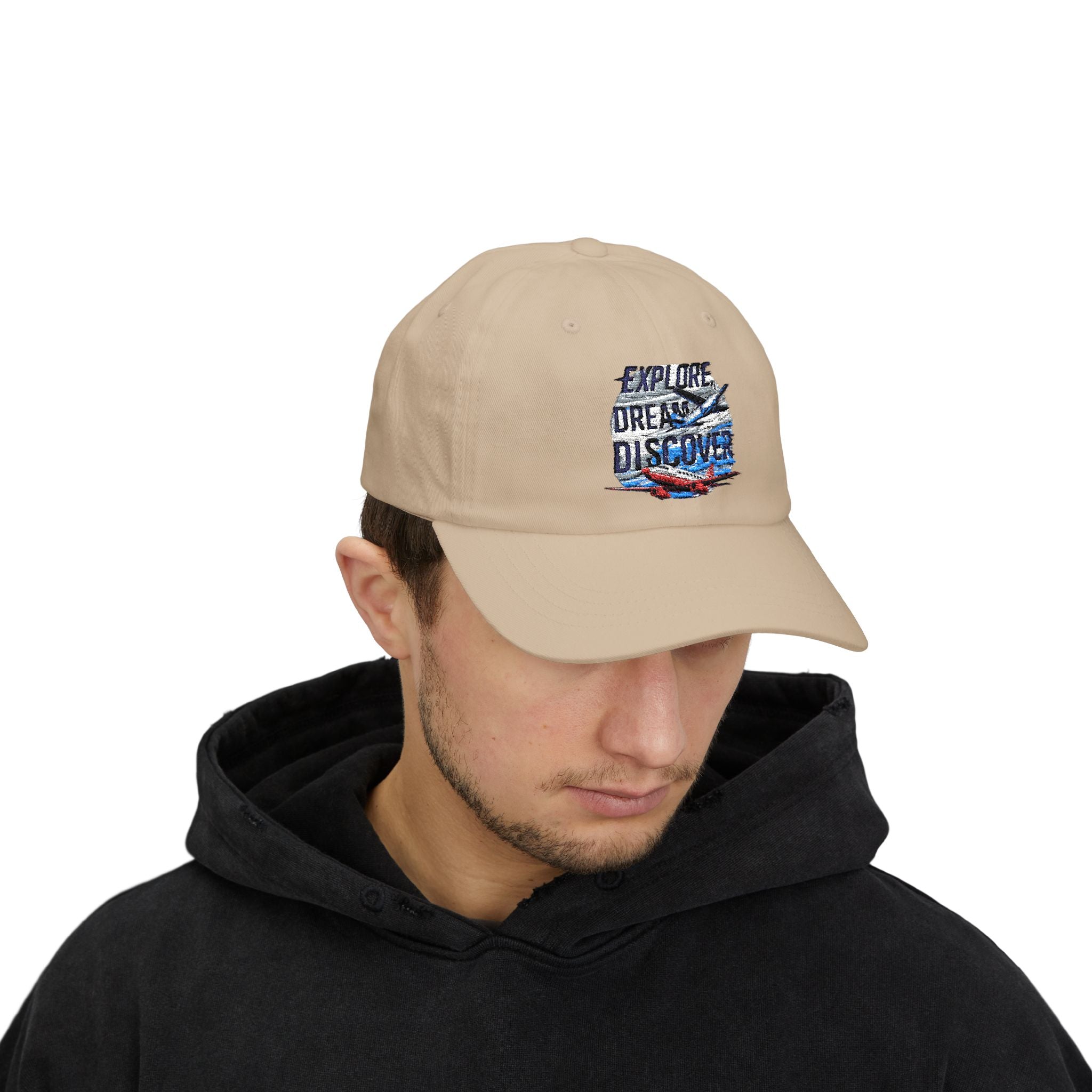 Explore Dream Discover Dad Cap - Adventure Inspired White Baseball Hat