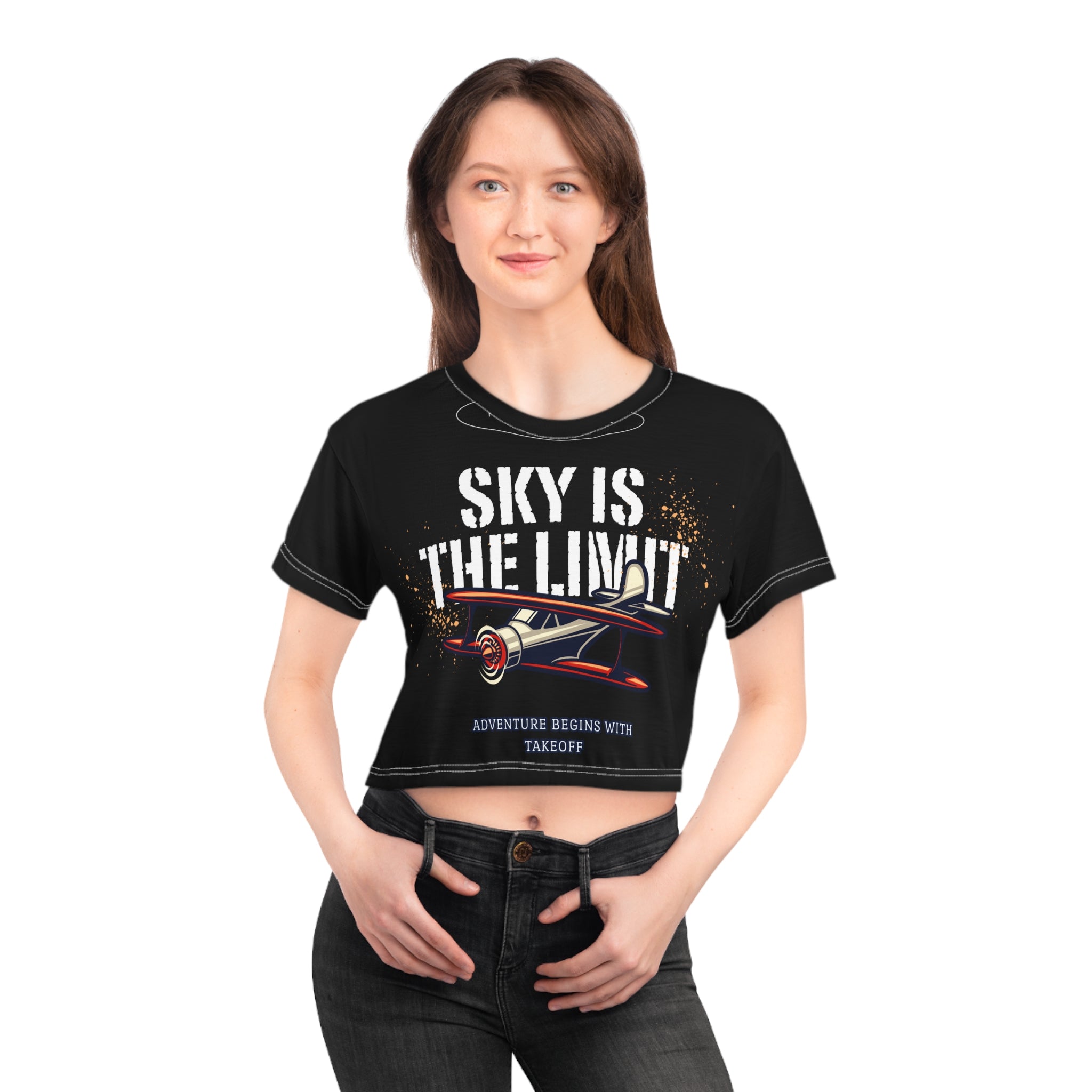 Adventure-Themed Crop Tee - 'Sky is the Limit' Inspirational Top