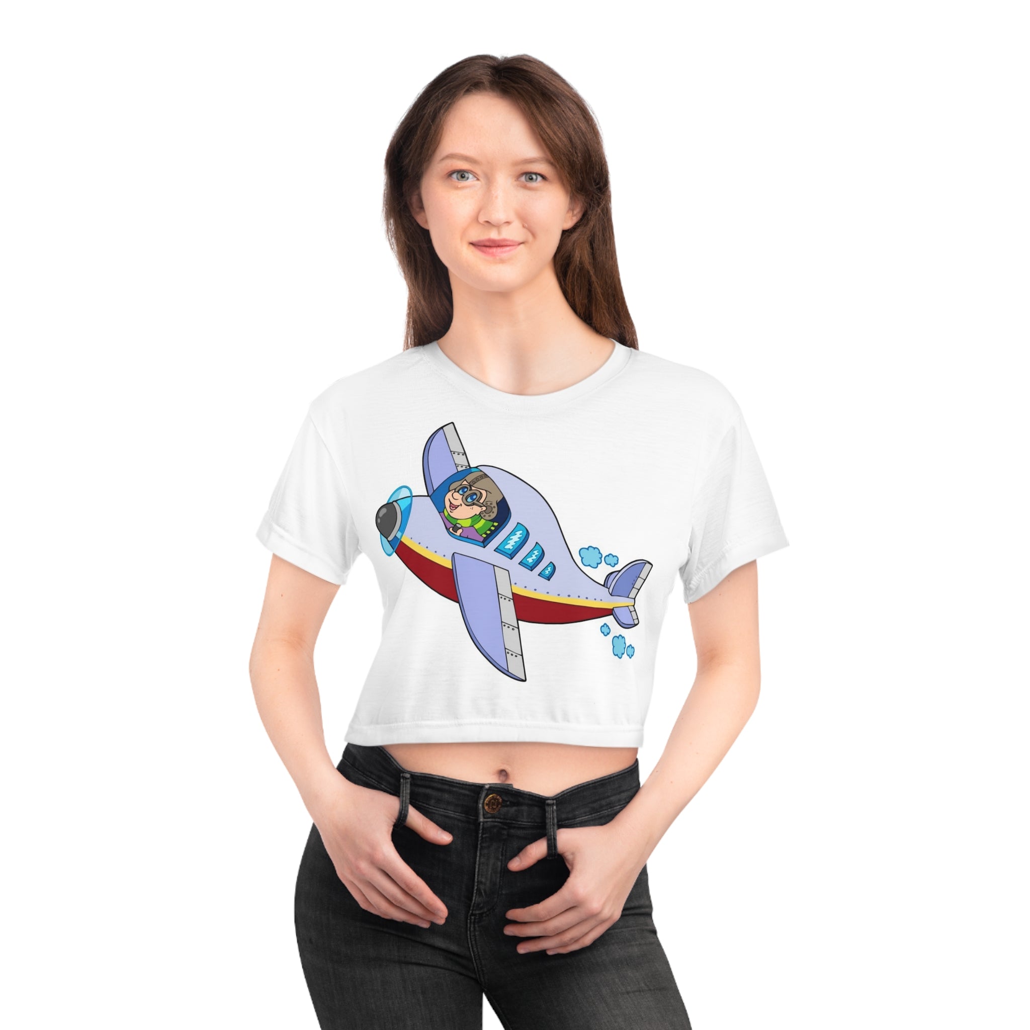 Kids' Airplane Graphic Crop Tee - Fun Flying Design for Young Adventurers