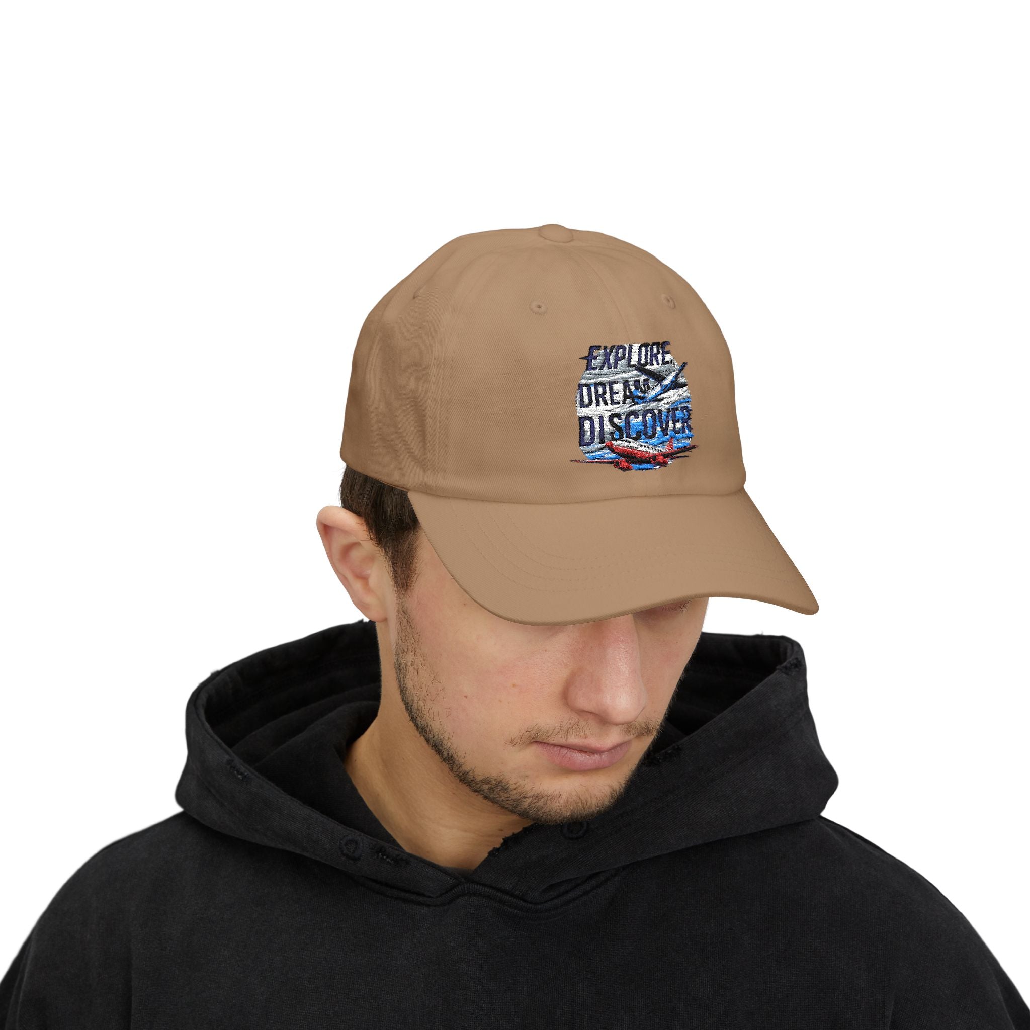 Explore Dream Discover Dad Cap - Adventure Inspired White Baseball Hat