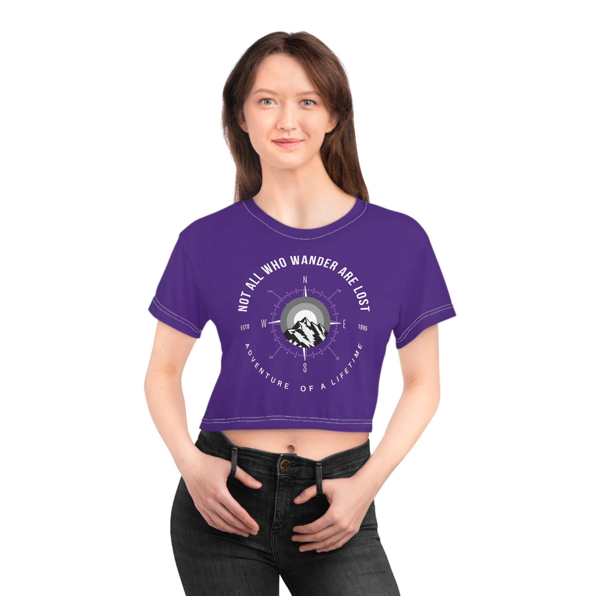 Adventure Awaits Crop Tee - "Not All Who Wander Are Lost" Inspirational Shirt