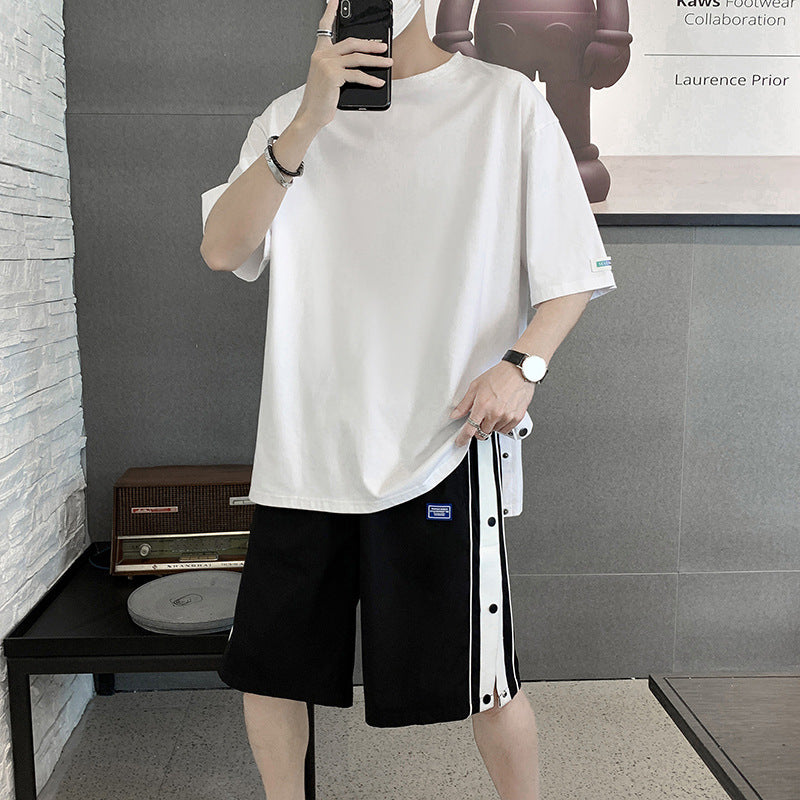 Summer Set Of Round Neck Short-sleeved T-shirt Men's Shorts Casual Loose Sports Suit Men