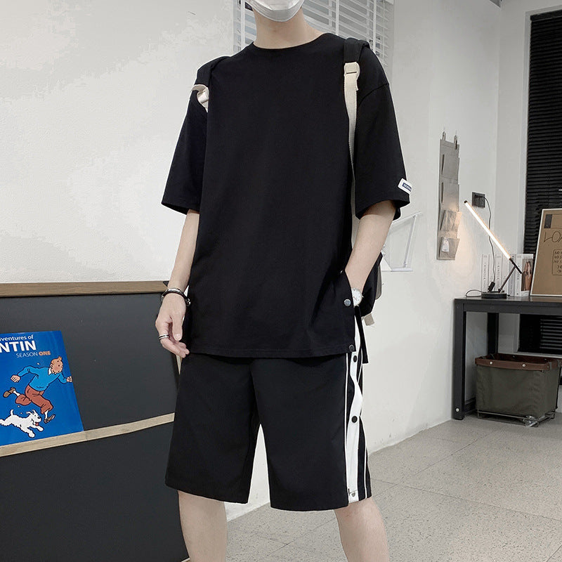 Summer Set Of Round Neck Short-sleeved T-shirt Men's Shorts Casual Loose Sports Suit Men