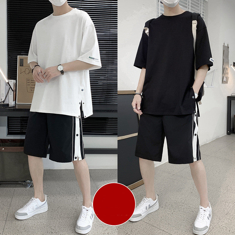 Summer Set Of Round Neck Short-sleeved T-shirt Men's Shorts Casual Loose Sports Suit Men