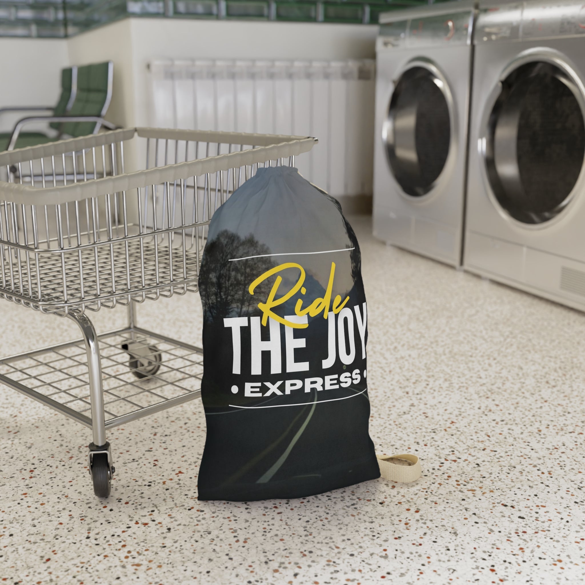 Joyful Laundry Bag, Fun Storage Bag, Gift for Students, Eco-Friendly Bag, Travel Laundry Bag, Ride the Joy Design