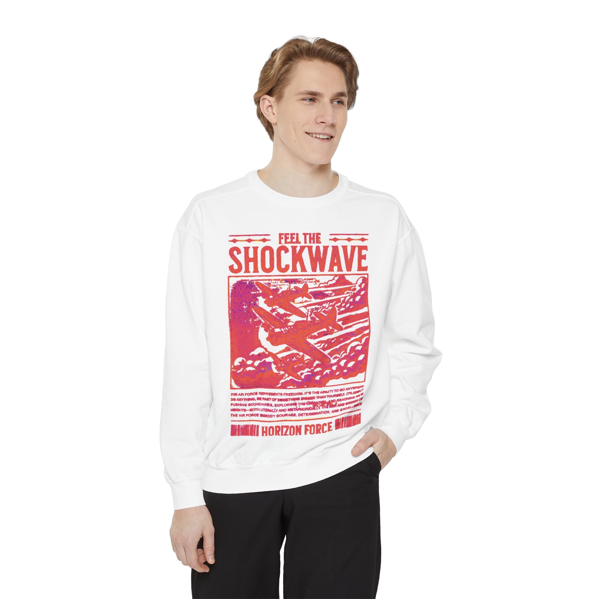 Shockwave Unisex Garment-Dyed Sweatshirt - Retro Style Design, Cozy Streetwear, Trendy Oversized, Perfect Gift for Casual Days, Festivals