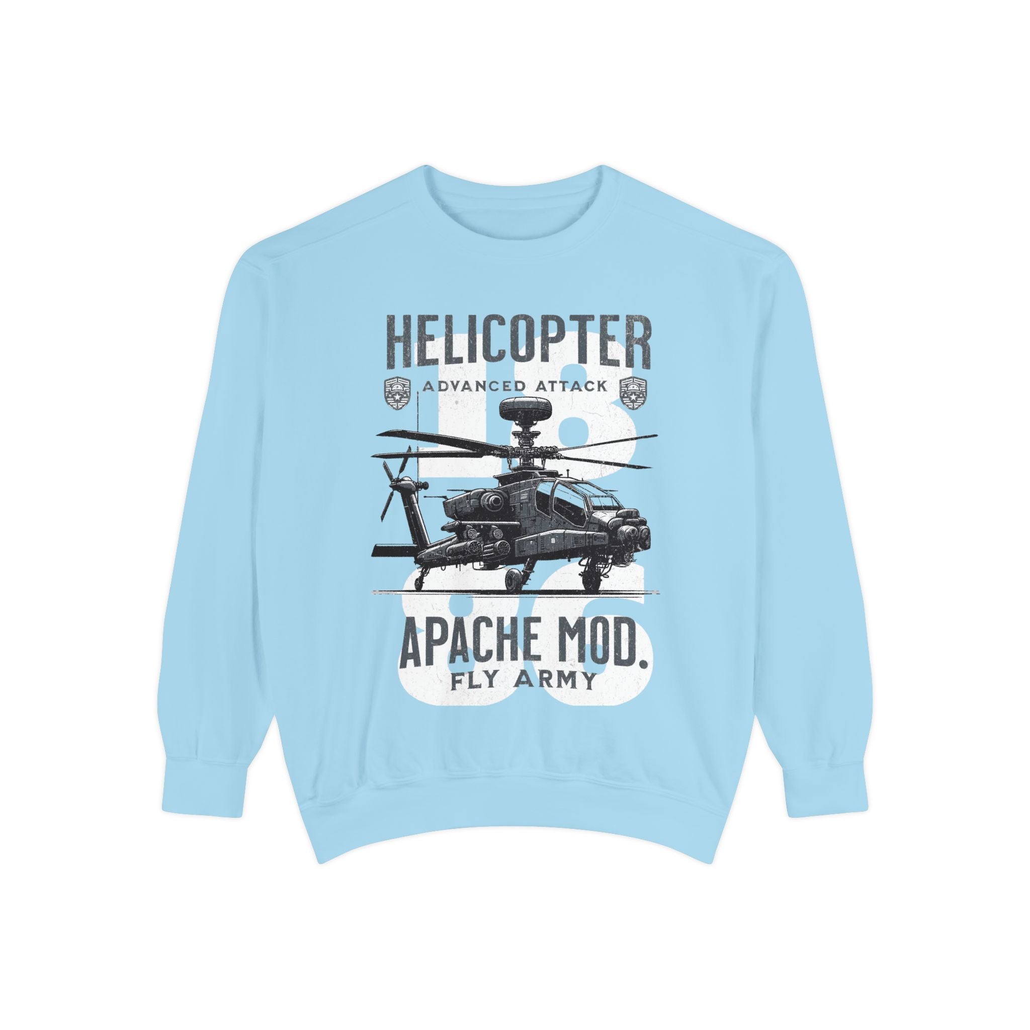Helicopter Graphic Sweatshirt, Unisex Lightweight Pullover, Military Style Apparel, Perfect Gift for Aviation Enthusiasts, Casual Wear