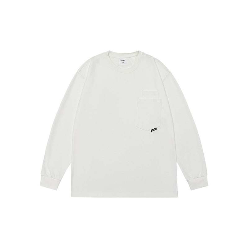 Design Loose Round Neck Half Sleeve Top American Heavy Solid Color Long Sleeve T-shirt For Men