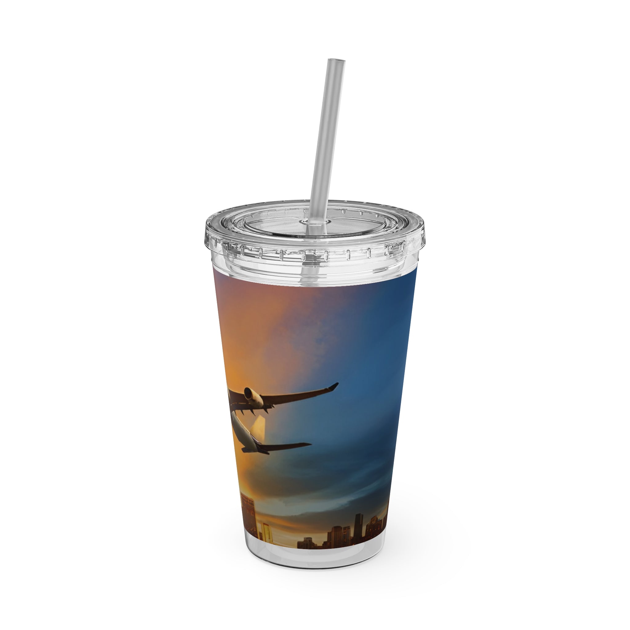 Sunsplash Travel Tumbler - 16oz Insulated Cup with Straw for Jetsetters