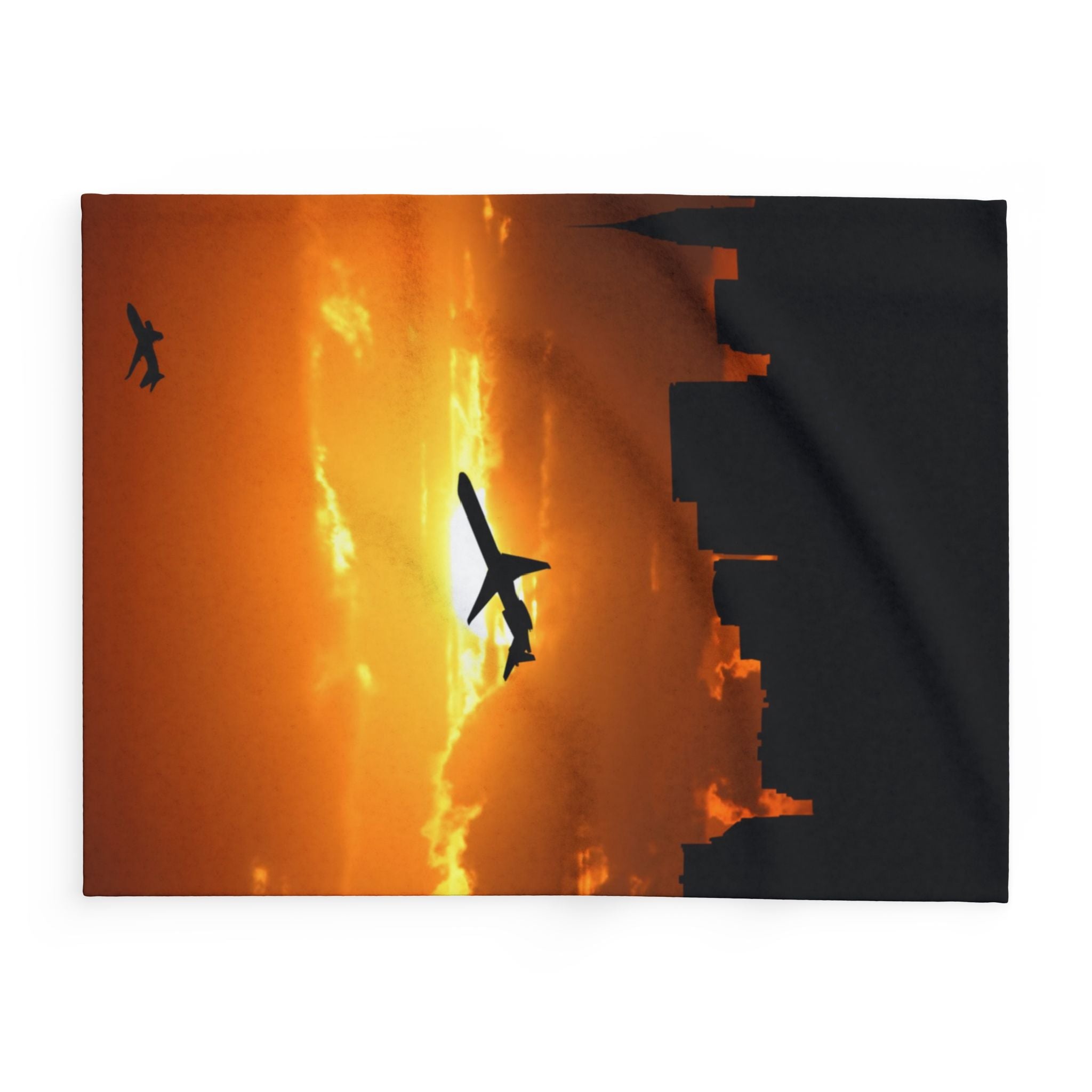 Sunset Skyline Arctic Fleece Blanket, Travel Lovers Gift, Cozy Home Decor, Airplane Art Throw, Winter Warmth, Adventure Inspiring