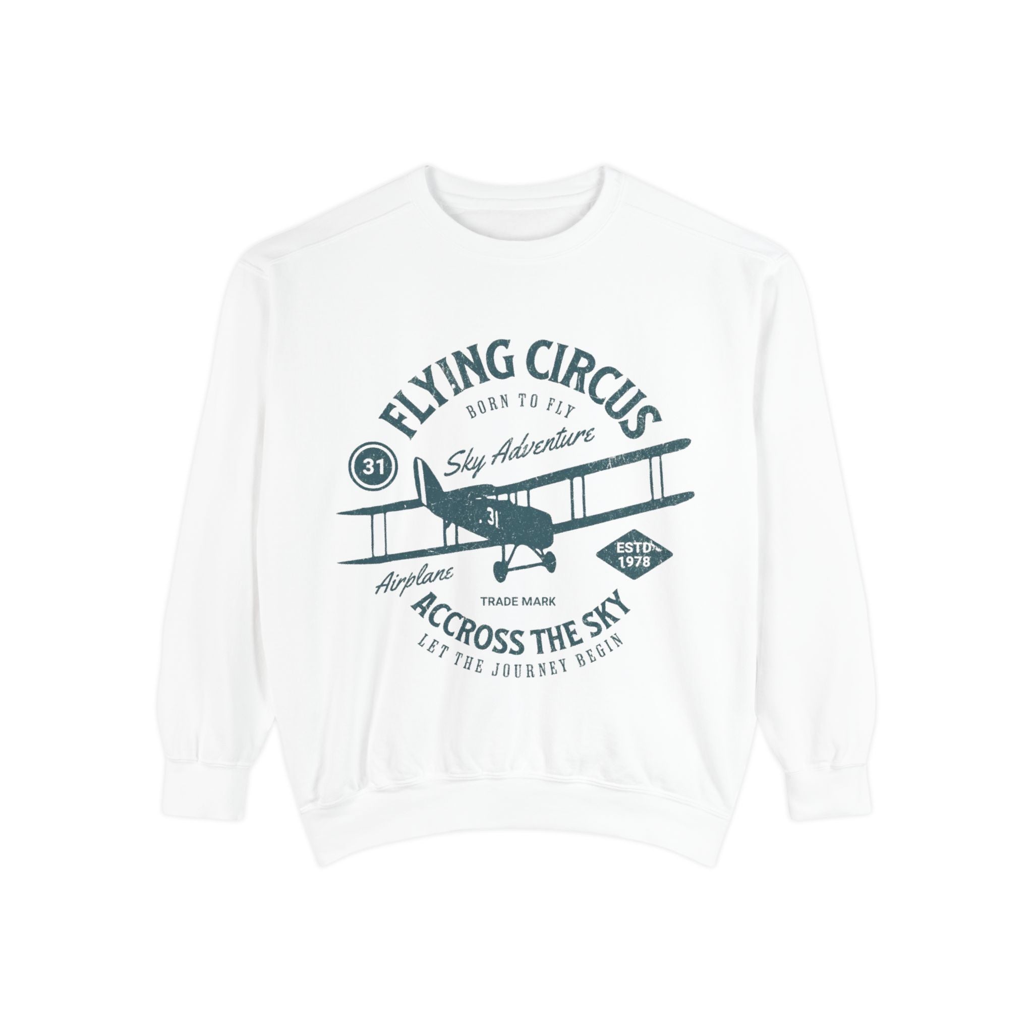 Flying Circus Adventure Sweatshirt, Unisex Garment-Dyed Pullover, Vintage Airplane Gift, Cozy Fall Apparel, Aviation Enthusiast Top