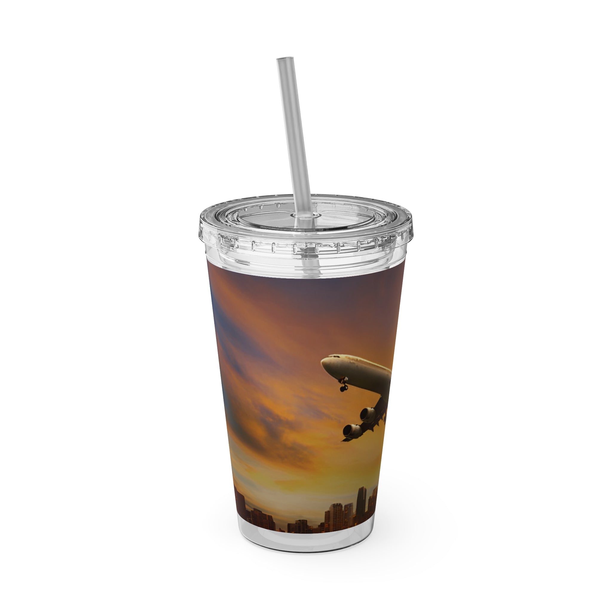 Sunsplash Travel Tumbler - 16oz Insulated Cup with Straw for Jetsetters