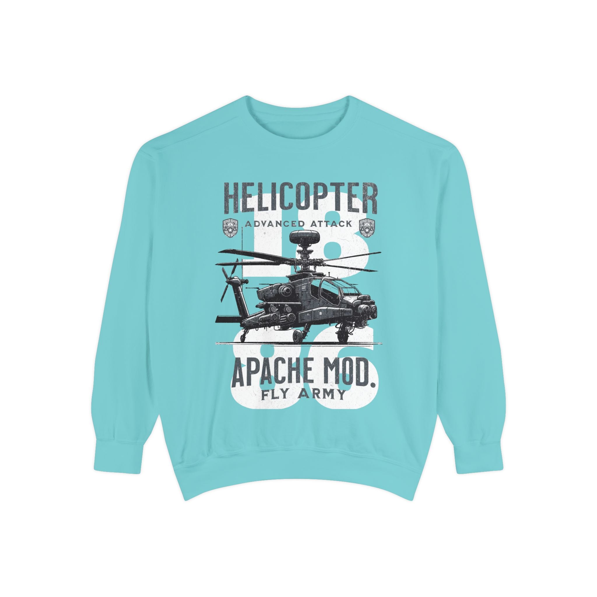Helicopter Graphic Sweatshirt, Unisex Lightweight Pullover, Military Style Apparel, Perfect Gift for Aviation Enthusiasts, Casual Wear