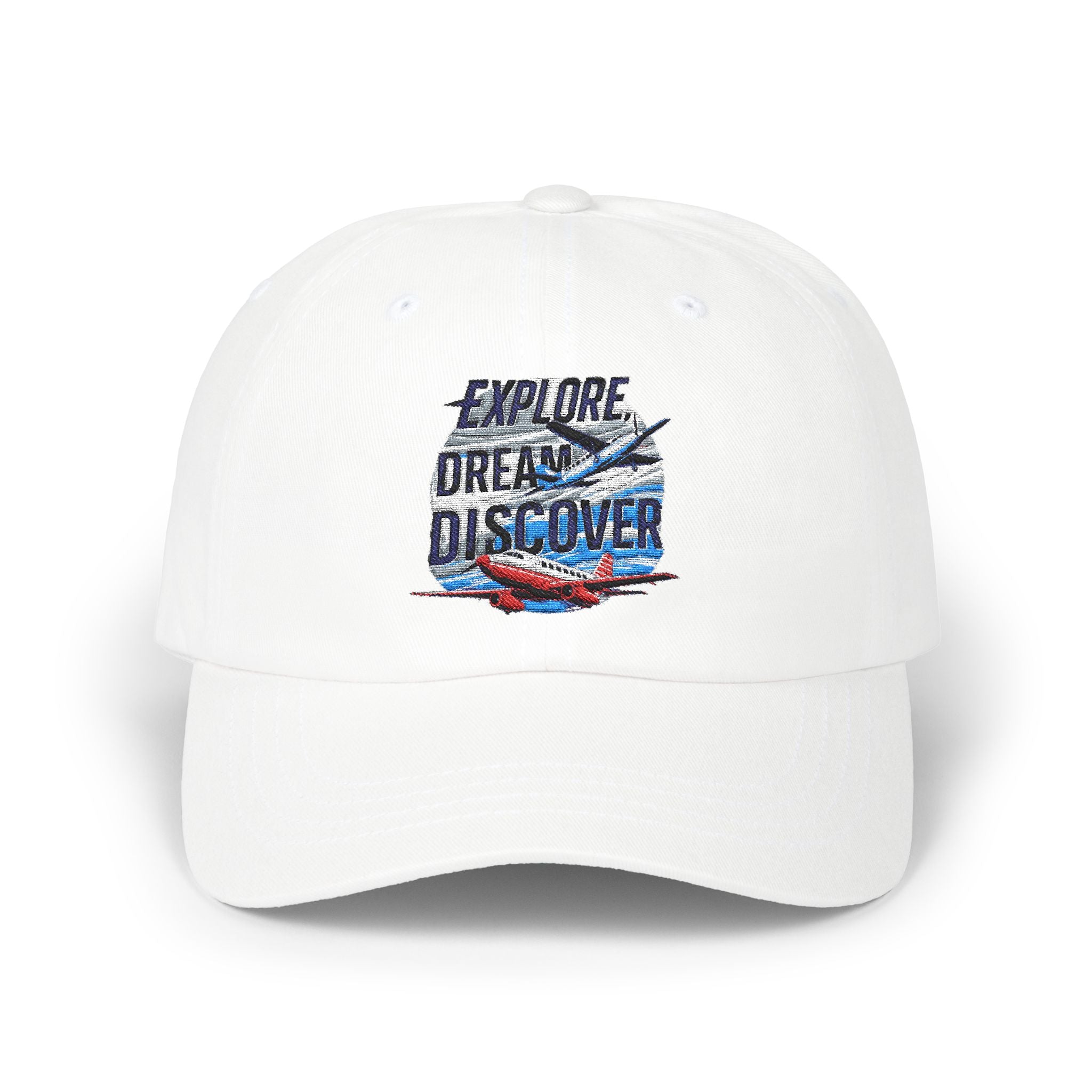 Explore Dream Discover Dad Cap - Adventure Inspired White Baseball Hat