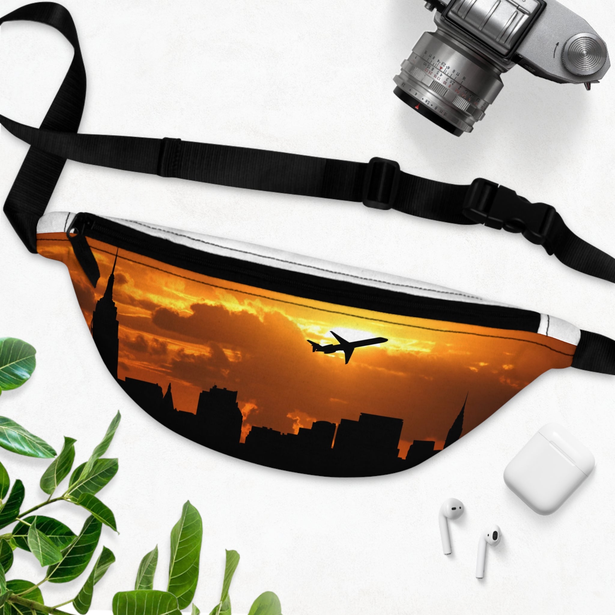 City Skyline Fanny Pack - Travel Essential with Airplane Design