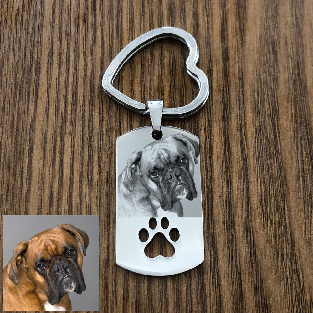 Custom DIY Dog Tag Photo Keychain Stainless Steel Engraved