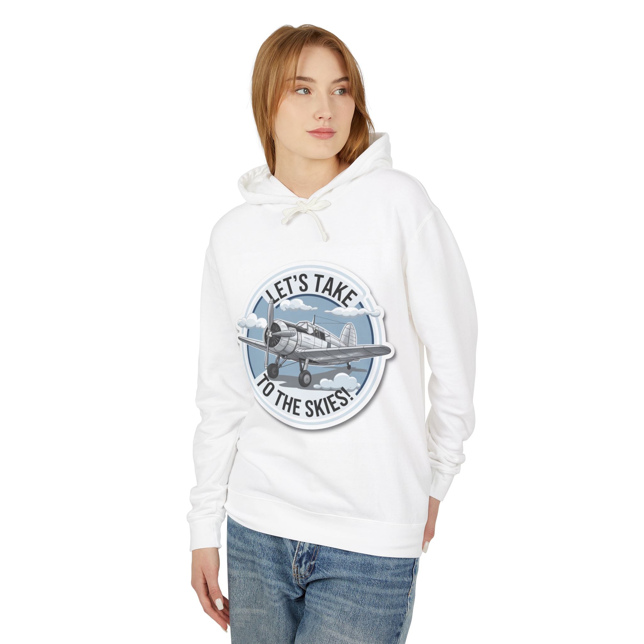 Sky-Themed Unisex Lightweight Hooded Sweatshirt - "Let's Take to the Skies!"