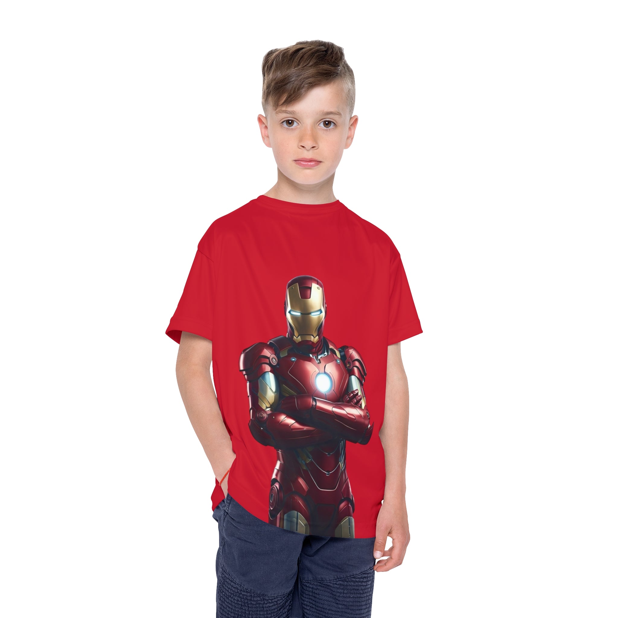Kids Iron Man Sports Jersey - Red Superhero Tee for Active Play