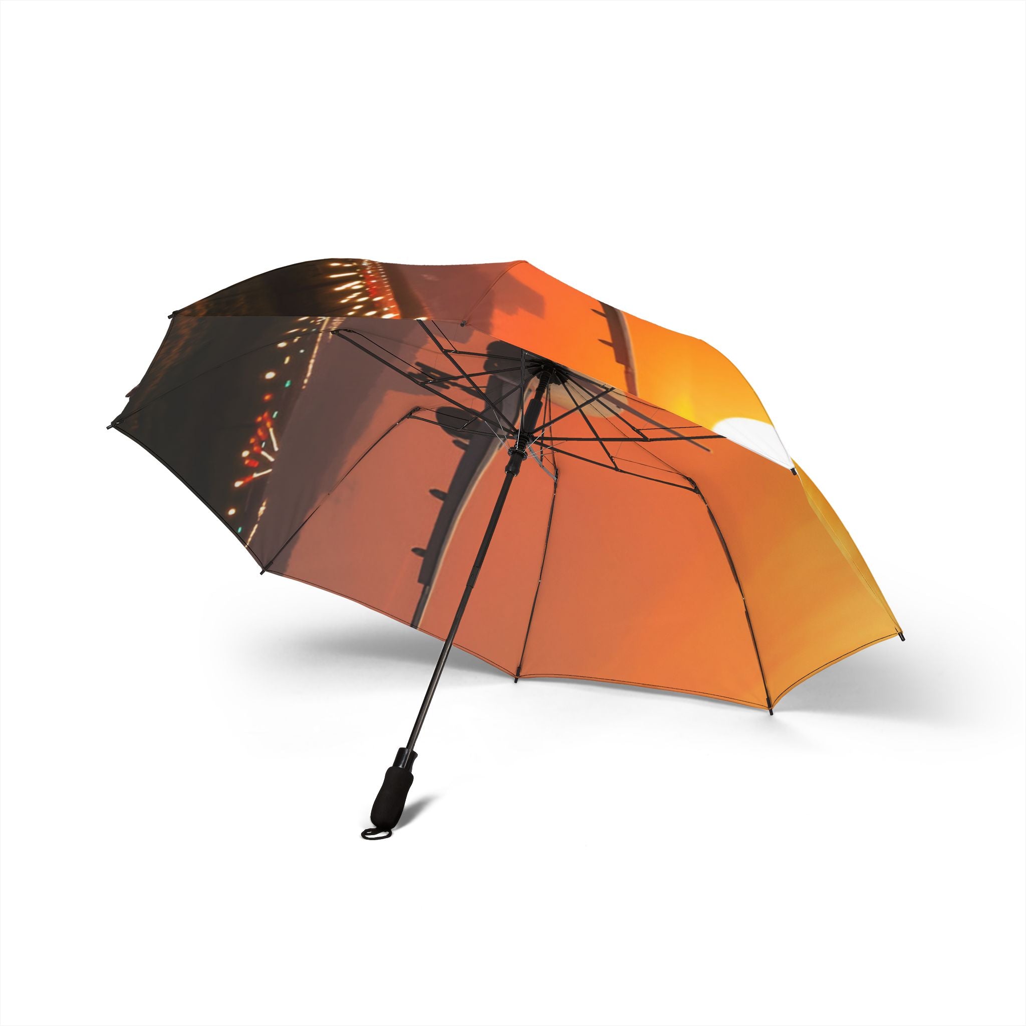 Sunset Scenic Semi-Automatic Foldable Umbrella - Perfect for Travelers