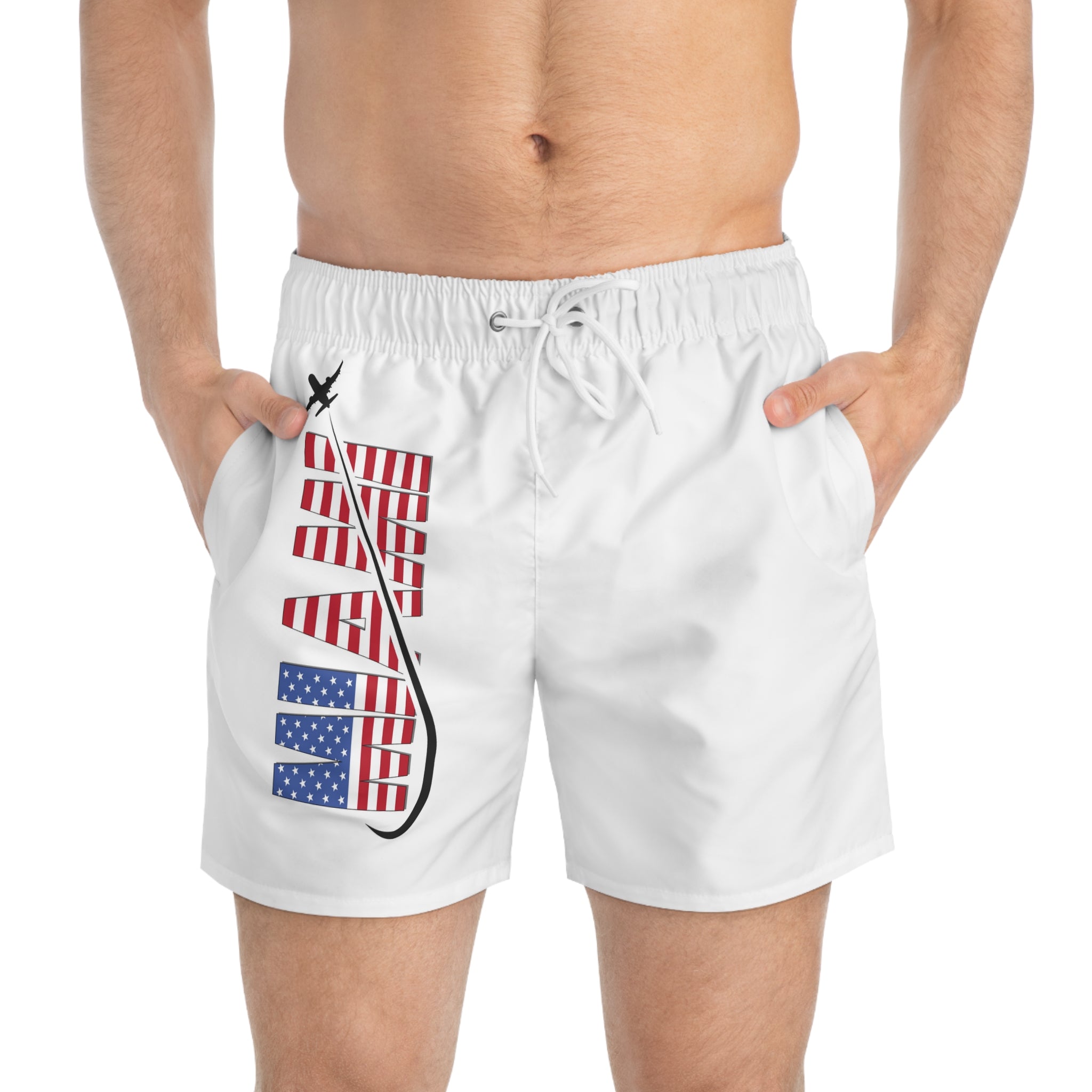 Patriotic Swim Trunks with American Flag Design