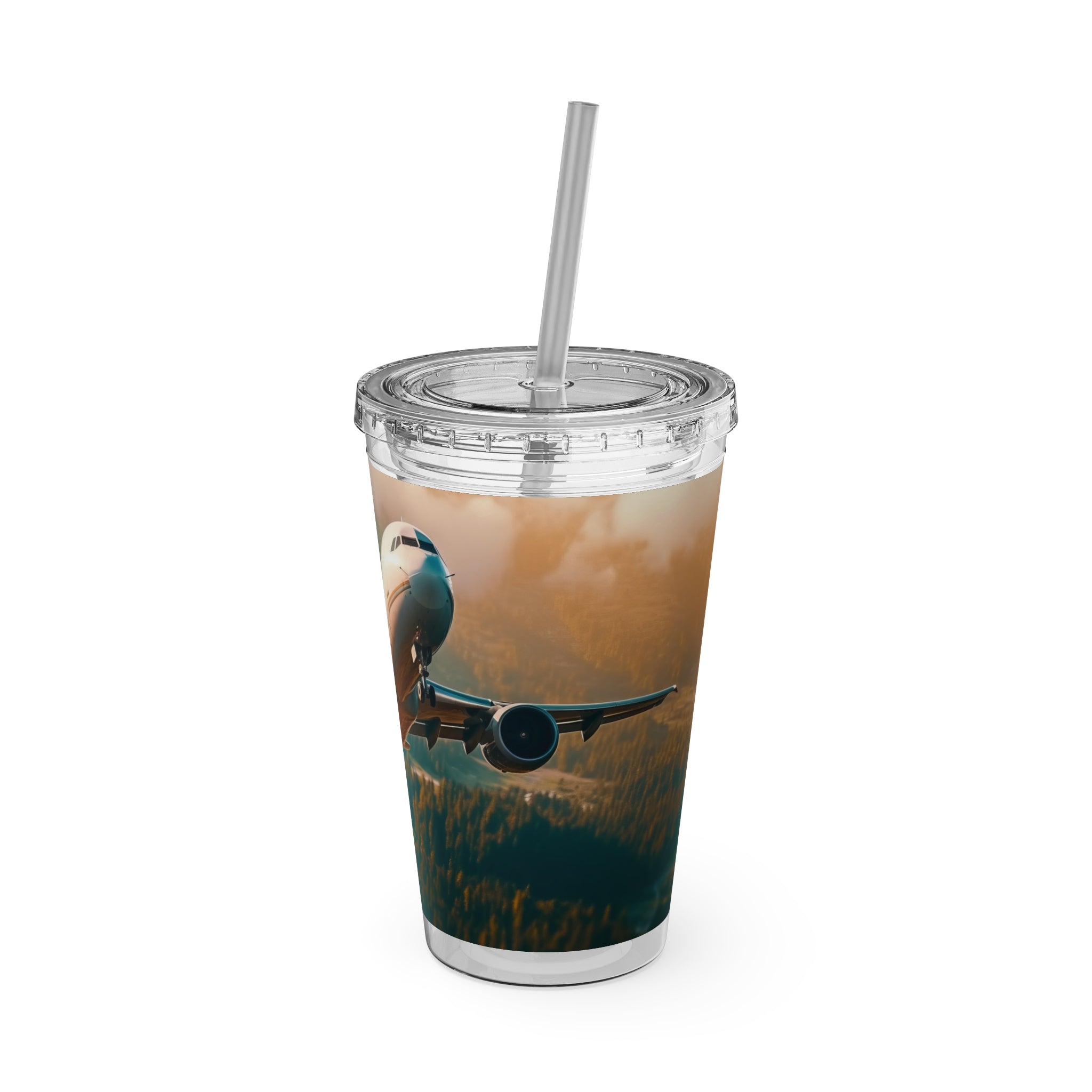 Sunsplash Travel Tumbler with Straw - 16oz Airplane Design