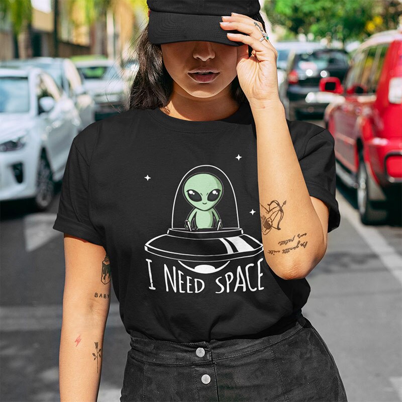 I Need Space Alien Tshirt UFO Cartoon Original Design Short Sleeved High Quality 100% Cotton T-shirt EU Size