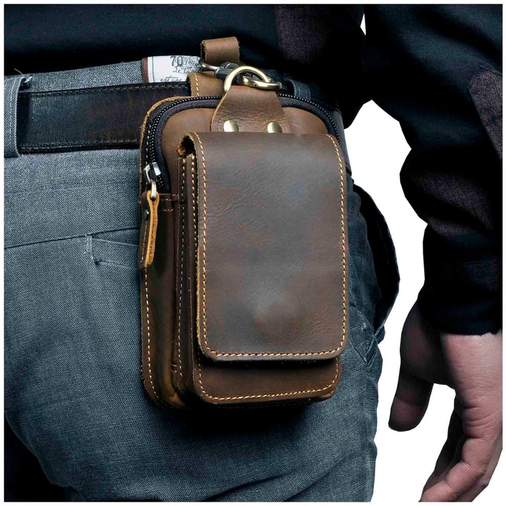 Fashion Quality Leather Small Summer Pouch Hook Design Waist Pack Bag Cigarette Case 6" Phone Pouch Waist Belt Bag 1609