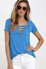 DICLOUD Fashion V-Neck T-Shirt Women New Summer Black Ladies' Tops Short Sleeve Lace Hollow Shirt Tees 2023