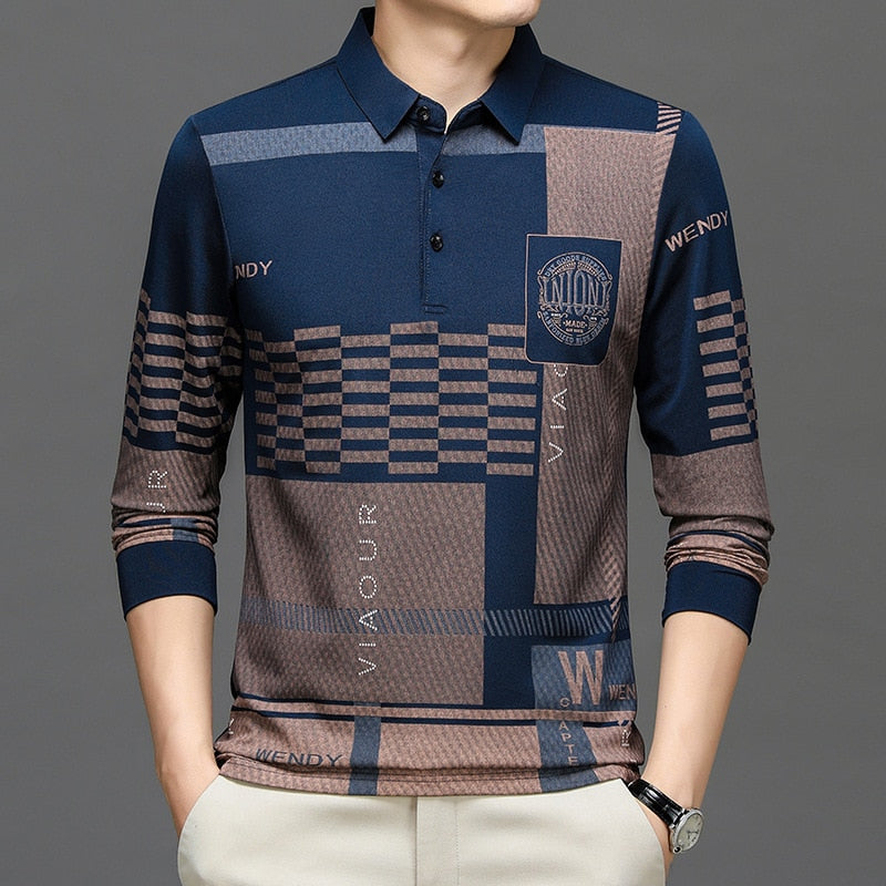 New Summer T Shirts for Men 2023 Short Sleeve Turn-down Collar Letter Printing Button Striped Polo Tees Fashion Pullover Tops