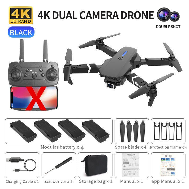 Professional Drone E88 4k wide-angle HD camera WiFi fpv height Hold Foldable RC quadrotor helicopter Camera-free children's toys