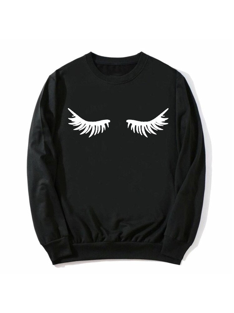 Fashion Eyelashes Women's White Sweatshirt Makeup Lashes Mascara Funny Tumblr Female Comfortable Graphic Aesthetic Top Sudaderas