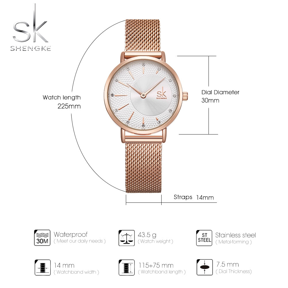 Shengke New Creative Women Watches Luxury Rosegold Quartz Ladies Watches Relogio Feminino Mesh Band Wristwatches Reloj Mujer