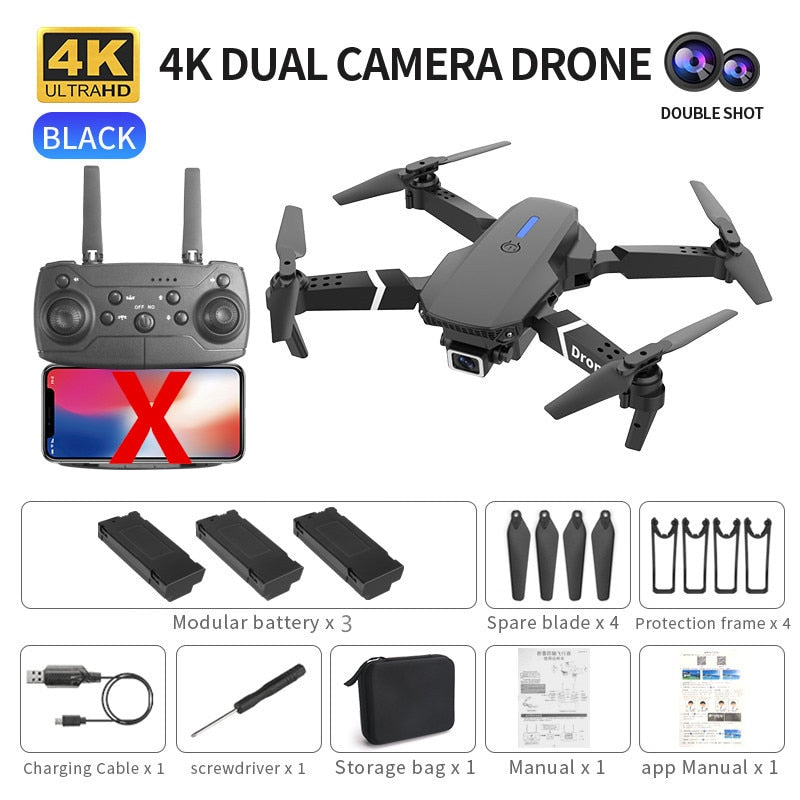 Professional Drone E88 4k wide-angle HD camera WiFi fpv height Hold Foldable RC quadrotor helicopter Camera-free children's toys