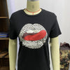 Lips Leopard Print Round Neck Short-sleeved Tshirt Women