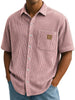 Versatile Leisure Corduroy Leather Sticker Pocket Short Sleeve Shirt
