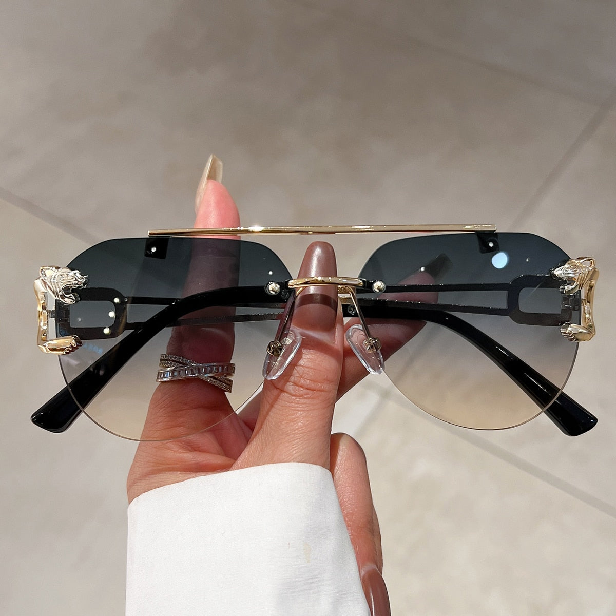 KAMMPT Vintage Rimless Sunglasses Men Women Trendy Aviator