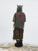 Dark Little Devil Worn Looking Washed-out Hooded T-shirt Black