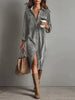 Turn-Down Collar Buttons Chic Casual Dress, Women Spring Autumn Solid Simple Party Dress, Long Sleeve Holiday Ladies Dress