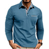 Casual Plaid Splicing Lapel Polo Shirt Fashion Solid Color Long Sleeve Top Men's Clothing