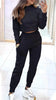 Stand Collar Sports Suit Fashion Pullover Long-sleeves Short Top And Slim Trousers With Pockets Solid Outfits Women's Clothing