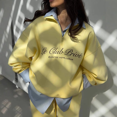 Half-zip Lapel-collar Loose-fit Hoodie