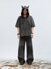 Dark Little Devil Worn Looking Washed-out Hooded T-shirt Black