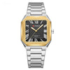Mens Simple Square Waterproof Quartz Watch With Roman Numerals And Fashionable Steel Band