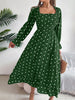 Casual Square Collar Polka Dot Swing Dress With Wooden Ears
