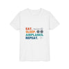 Youth Tee — "Eat. Sleep. Airplanes. Repeat." Kids Aviation T‑Shirt